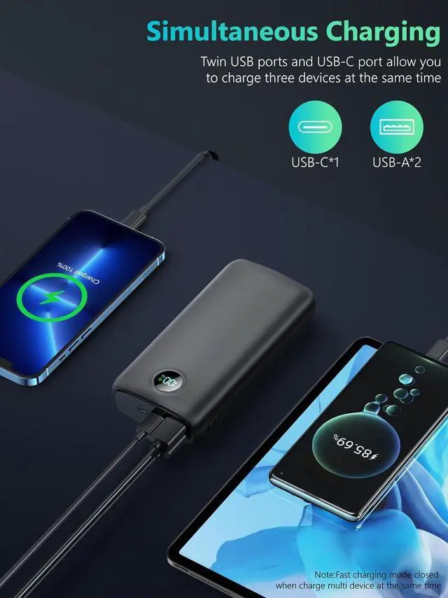 Alt view image 4 of 7 - Power-Bank-Portable-Charger - 40000mAh Power Bank QC 4.0 and PD 30W Quick Charging Built-in LED Display 2 USB 1Type-C Output Compatible with Most Electronic Devices on The Market(Light Black)