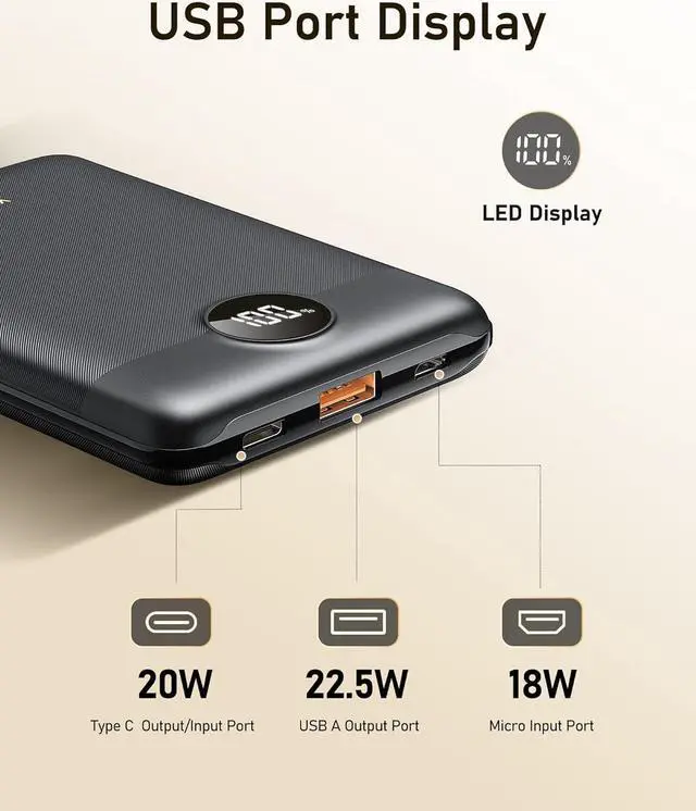Alt view image 6 of 7 - VEEKTOMX Mini Power Bank 10000mAh, 22.5W Fast Charging Small Portable Charger with PD 3.0 & QC 3.0,USB C Slim Compact Battery Bank, Dual Output Competible with iPhone, Samsung,Travel Must Haves