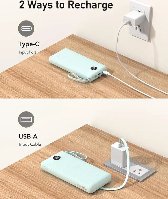 Alt view image 4 of 7 - VEEKTOMX Power Bank with Built in Cables, 20000mAh Huge Capacity Portable Charger with 5 Output and LED Display, External Battery Compatible with iPhone/iPad/Samsung and Other Smart Devices for Travel