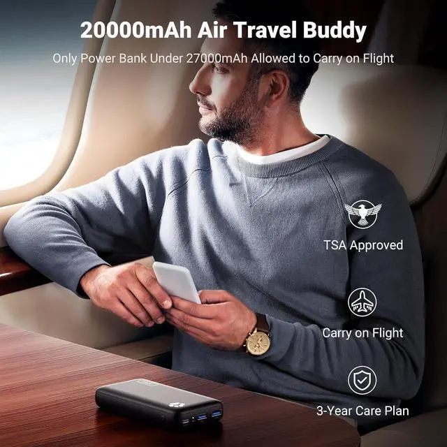 Alt view image 2 of 7 - INIU Power Bank, 18W 20000mAh Compact Portable Charger Fast Charging PD3.0 QC4.0, Tri-Output USB C Battery Pack Compatible with iPhone 14 13 12 11 X 8 Pro Max Samsung S20 Google LG iPad Tablet Airpods