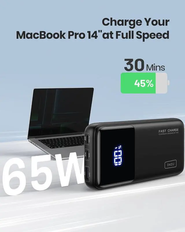 Alt view image 5 of 7 - INIU Power Bank, 65W 20000mAh Fast Charging Laptop Portable Charger, USB C in&Out Tablet Powerbank, Battery Phone Charge for iPhone 15 iPad MacBook Airpods Samsung Steam Deck etc.