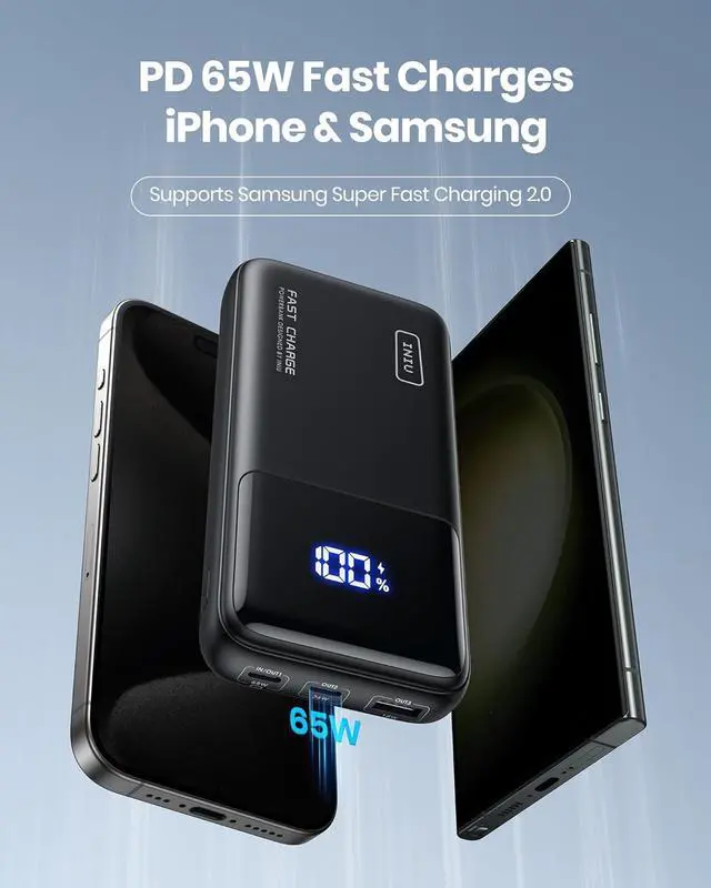 Alt view image 2 of 7 - INIU Power Bank, 65W 20000mAh Fast Charging Laptop Portable Charger, USB C in&Out Tablet Powerbank, Battery Phone Charge for iPhone 15 iPad MacBook Airpods Samsung Steam Deck etc.