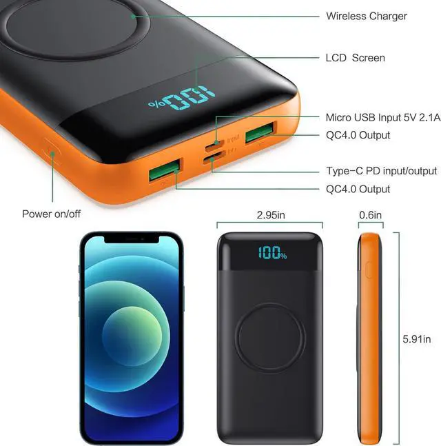 Alt view image 5 of 7 - Wireless Power Bank Portable Charger 30,800mAh,Power Bank 25W PD QC4.0 Fast Charging LCD Display, 4 Output & 2 Input External Battery Pack Compatible with iPhone 15/15Pro/14/13/12/11/XR Samsung S23 LG
