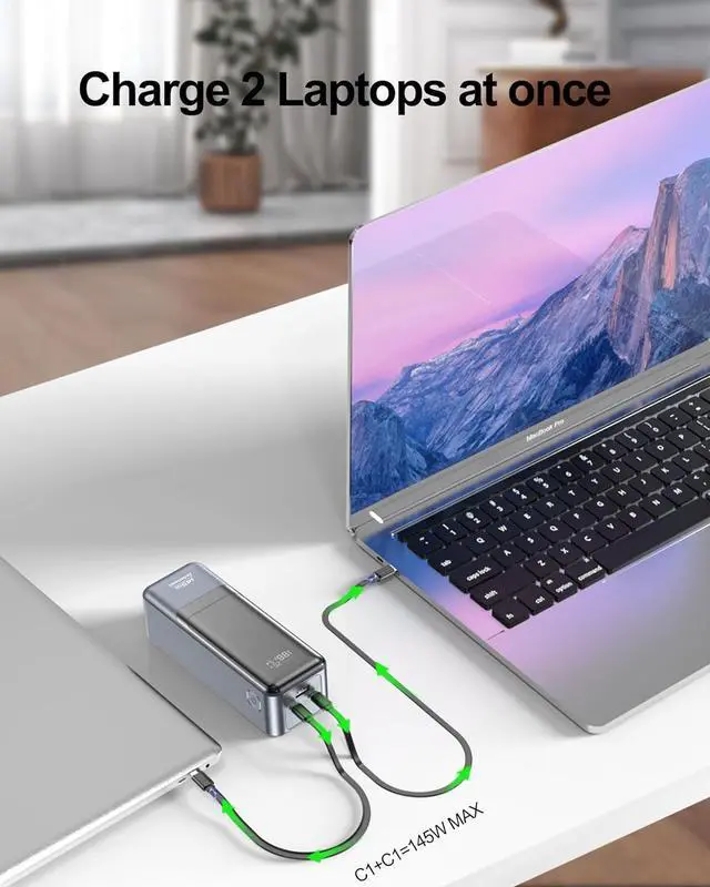 Alt view image 3 of 7 - 145W Power Bank 27000 mAh Laptop Portable Charger USB C 3-Port PD3.0 Fast Charging External Battery Digital Display,100W Fast Recharge, Compatible with MacBook, iPhone, Samsung, Dell, AirPods and More