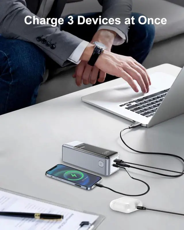 Alt view image 6 of 7 - 145W Power Bank 27000 mAh Laptop Portable Charger USB C 3-Port PD3.0 Fast Charging External Battery Digital Display,100W Fast Recharge, Compatible with MacBook, iPhone, Samsung, Dell, AirPods and More