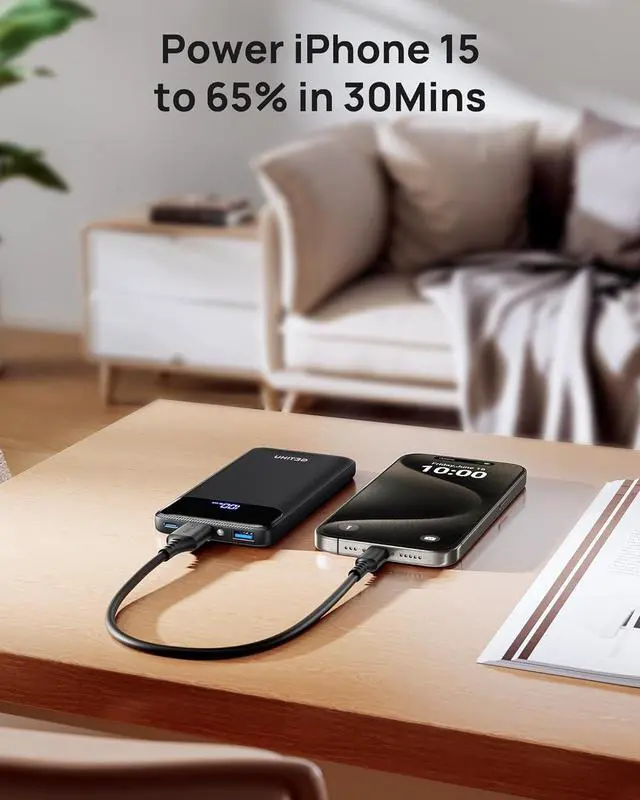 Alt view image 4 of 6 - GETIHU Power Bank, 10000mAh USB C in & Out Portable Charger, 3A Triple High-Speed LED Display Battery Pack with Flashlight Compatible with iPhone 15 14 13 12 X 11 Samsung S20 Google LG iPad, and More