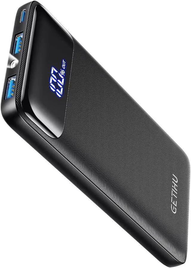 Main image of GETIHU Power Bank, 10000mAh USB C in & Out Portable Charger, 3A Triple High-Speed LED Display Battery Pack with Flashlight Compatible with iPhone 15 14 13 12 X 11 Samsung S20 Google LG iPad, and More