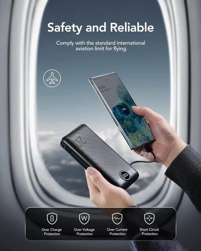 Alt view image 7 of 7 - VRURC Power Bank 20000mAh 22.5W USB C Fast Charging Portable Charger Built-in AC Wall Plug, Micro & USB C Cables, 4 Output Dual Input LED Display Integrated External Battery for Smart Devices