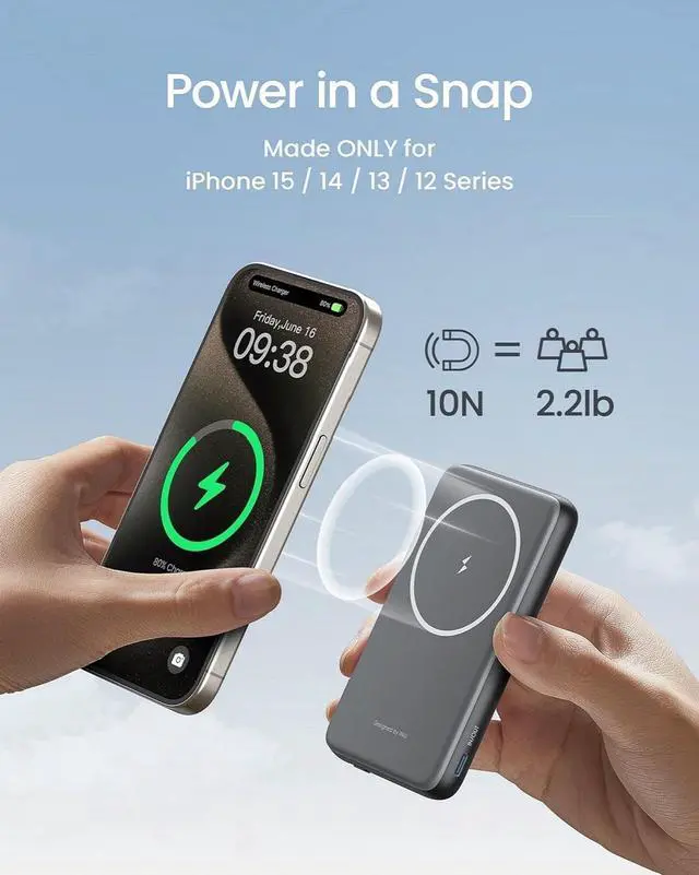 Alt view image 3 of 7 - INIU Magnetic Power Bank, 20W Slim 6000mAh Wireless Portable Phone Charger with Stand, USB C in&Out Powerbank, Compatible with Magsafe, Mag Safe Battery Bank for iPhone 15 Pro Plus Max 14 13 12 etc.