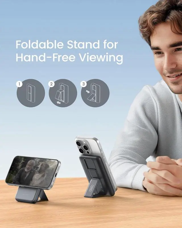 Alt view image 4 of 7 - INIU Magnetic Power Bank, 20W Slim 6000mAh Wireless Portable Phone Charger with Stand, USB C in&Out Powerbank, Compatible with Magsafe, Mag Safe Battery Bank for iPhone 15 Pro Plus Max 14 13 12 etc.