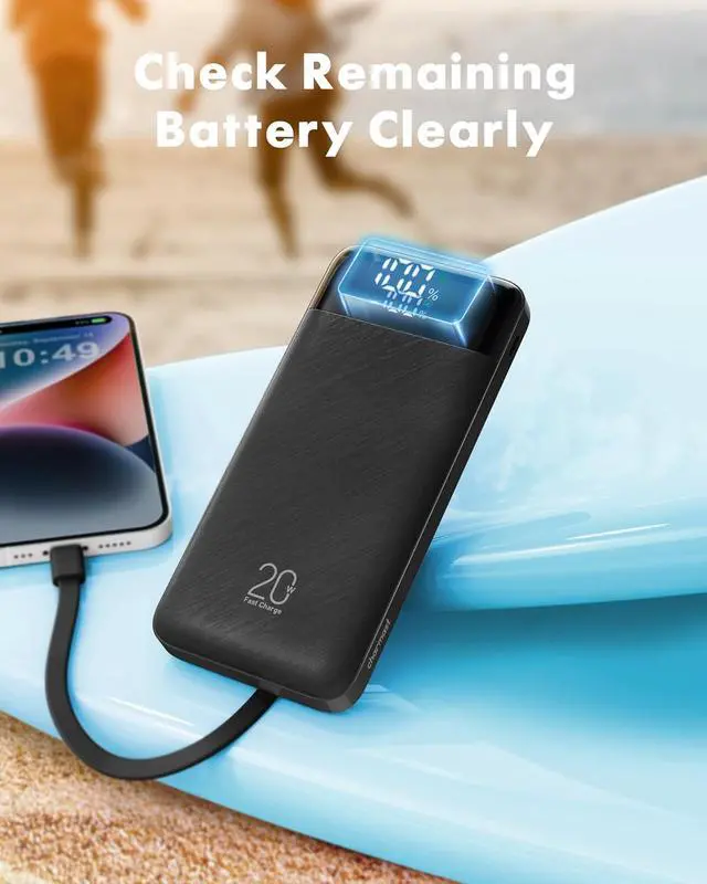 Alt view image 5 of 7 - Charmast Power Bank with Built in Cables, 20000mAh USB C Battery Pack 5 Outputs 4 Inputs with LED Display Type C Powerbank,22.5W Fast Charging Portable Charger Compatible with Smartphones and More