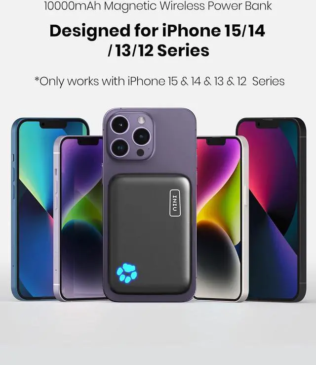 Alt view image 2 of 7 - INIU Magnetic Power Bank Compatible with Magsafe, 10000mAh 20W PD Portable Phone Charger, USB C in&Out Wireless Powerbank, Battery Bank for iPhone 15 Pro Plus Max 14 13 12 Series and Mag Safe Case