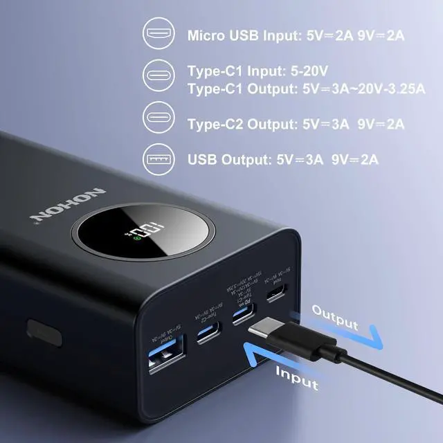 Alt view image 2 of 7 - Power Bank 26800mAh Portable Battery: NOHON 65W Battery Pack Fast Charger, LED Display 4-Port Powerbank USB-C Phone Charging Compatible with iPhone 15 14 13 12 11 MacBook IPad AirPods Samsung S Series