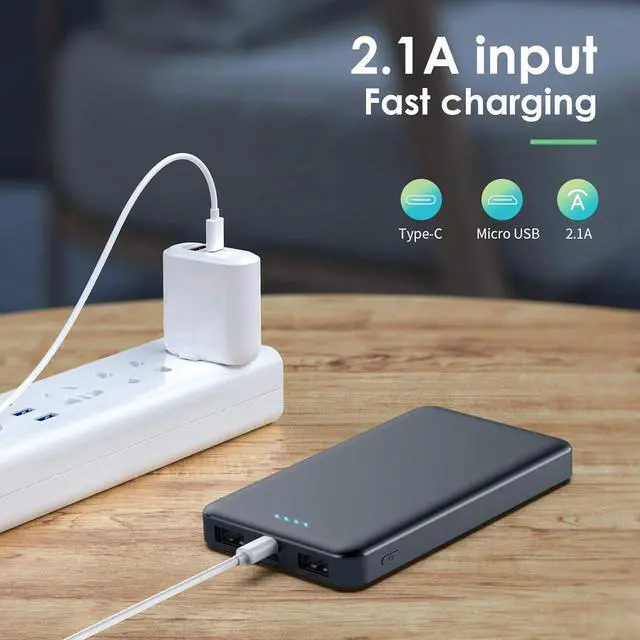 Alt view image 2 of 7 - Portable Charger Power Bank 10000mAh2 Pack Ultra Slim Design Portable Phone Charger with Type C 2 Input & 3 Output Backup Charging External Battery Pack for Smart Phone, Android Phone,Tablet etc.