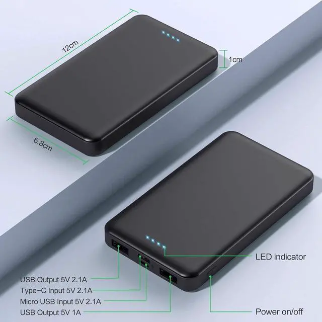 Alt view image 7 of 7 - Portable Charger Power Bank 10000mAh2 Pack Ultra Slim Design Portable Phone Charger with Type C 2 Input & 3 Output Backup Charging External Battery Pack for Smart Phone, Android Phone,Tablet etc.