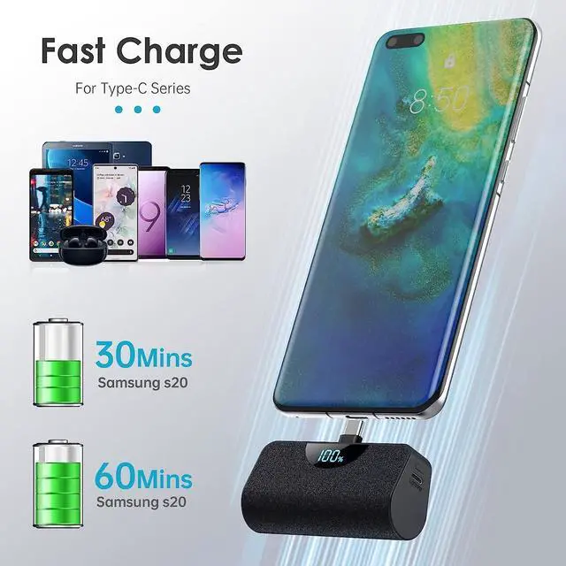 Alt view image 3 of 7 - Mini Power Bank 5200mAh, Ultra Compact LCD Display USB-C Portable Charger, High Speed Charging Battery Pack Compatible with iPhone 15/15Pro/15Plus/15ProMax, Samsung S22, Moto,LG,Google,Android Phone