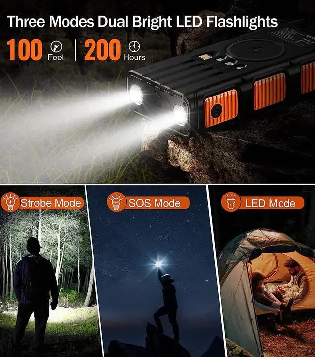 Alt view image 4 of 7 - GOODaaa Power Bank Wireless Charger 45800mAh Built in Hand Crank and 4 Cables 15W Fast Charging Power Bank 7 Outputs & 4 Inputs Solar Portable Charger, SOS/Strobe/Strong Flashlights, Compass