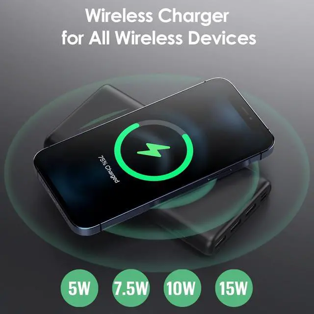 Alt view image 3 of 6 - Wireless Power Bank Portable Charger, 33,800mAh Power Bank 25W PD QC4.0 Fast Charging, 5 Output & 2 Input External Battery Pack Compatible with iPhone 15/14/13/12/11/XR,Samsung S22/S20,Android etc
