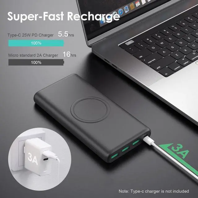Alt view image 6 of 6 - Wireless Power Bank Portable Charger, 33,800mAh Power Bank 25W PD QC4.0 Fast Charging, 5 Output & 2 Input External Battery Pack Compatible with iPhone 15/14/13/12/11/XR,Samsung S22/S20,Android etc