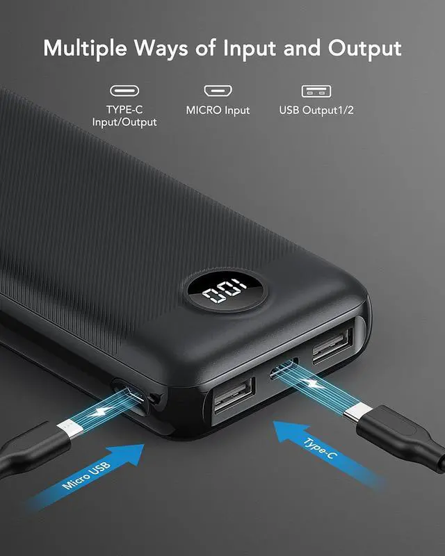 Alt view image 3 of 7 - QECVEC Power Bank, 22.5W Fast Charging 20000mAh Powerbank, PD3.0 QC4.0 Portable Charger, 3A (USB C in & Out) with LED Display Battery Pack for iPhone 14 13 12 11 X Pro Max Samsung S21 S20 iPad Huawei
