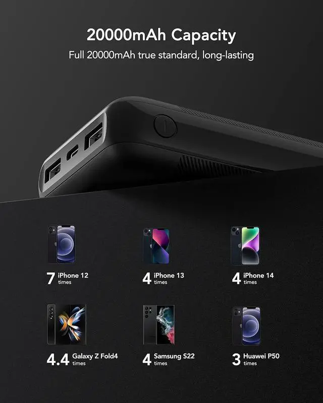 Alt view image 2 of 7 - QECVEC Power Bank, 22.5W Fast Charging 20000mAh Powerbank, PD3.0 QC4.0 Portable Charger, 3A (USB C in & Out) with LED Display Battery Pack for iPhone 14 13 12 11 X Pro Max Samsung S21 S20 iPad Huawei