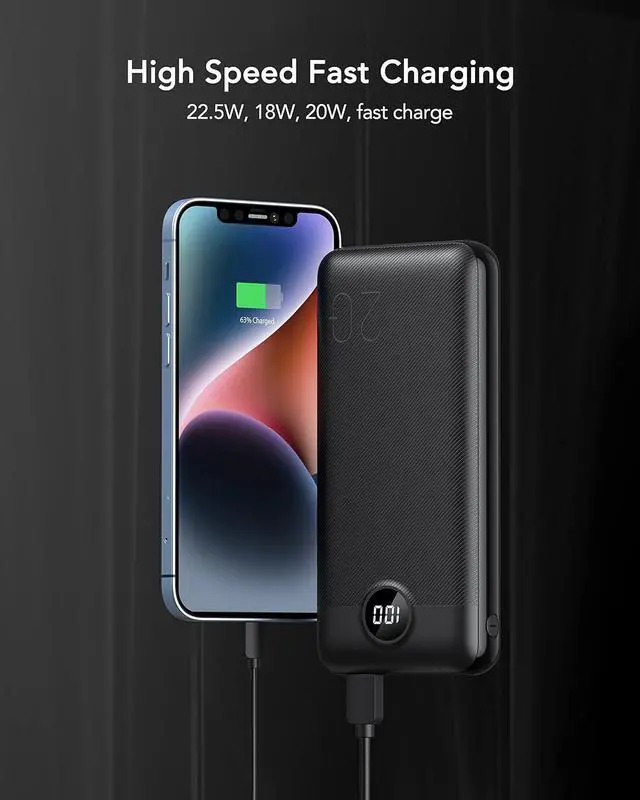 Alt view image 4 of 7 - QECVEC Power Bank, 22.5W Fast Charging 20000mAh Powerbank, PD3.0 QC4.0 Portable Charger, 3A (USB C in & Out) with LED Display Battery Pack for iPhone 14 13 12 11 X Pro Max Samsung S21 S20 iPad Huawei