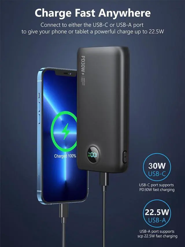 Alt view image 4 of 7 - Portable-Charger-Power-Bank - 40000mAh Power Bank PD 30W and QC 4.0(Dark Black)