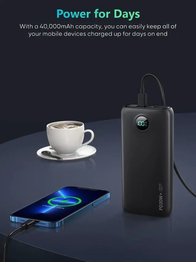 Alt view image 2 of 7 - Portable-Charger-Power-Bank - 40000mAh Power Bank PD 30W and QC 4.0(Dark Black)