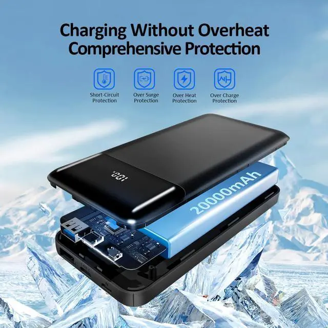 Alt view image 2 of 6 - GTOCE Portable Charger 20000mAh Power Bank with 20W Fast Charging, LED Display Backup Battery with USB C/USB A Output, Cell Phone Charger for iPhone 14/13 Samsung Pixel AirPods and More