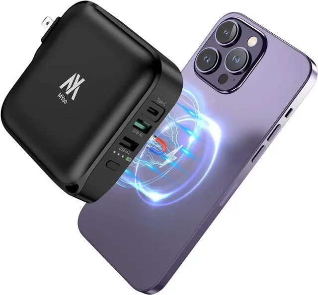 Main image of MYao Magnetic Power Bank, 10000mAh Portable Wireless Charger AC Plug Wall Charger, 18W Quick Charge USB-C Phone Charger for iPhone 14/13/12/Pro/Pro Max, Airpods Pro, iPad, Samsung.