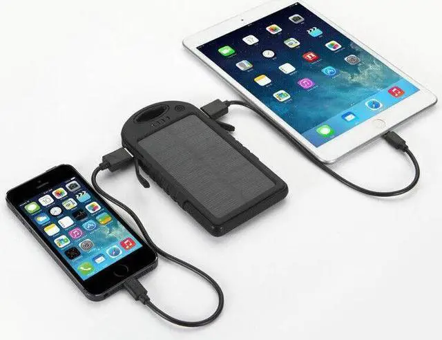 Alt view image 6 of 7 - Portable External 5000mAh Waterproof Solar Charger Dual USB Battery Power Bank
