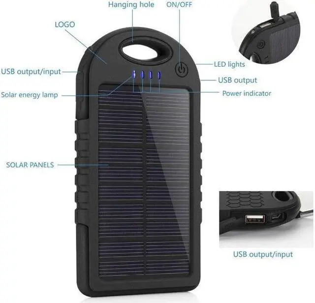 Alt view image 5 of 7 - Portable External 5000mAh Waterproof Solar Charger Dual USB Battery Power Bank