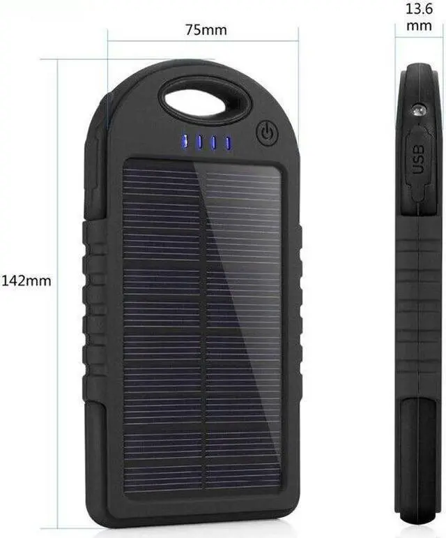 Alt view image 4 of 7 - Portable External 5000mAh Waterproof Solar Charger Dual USB Battery Power Bank