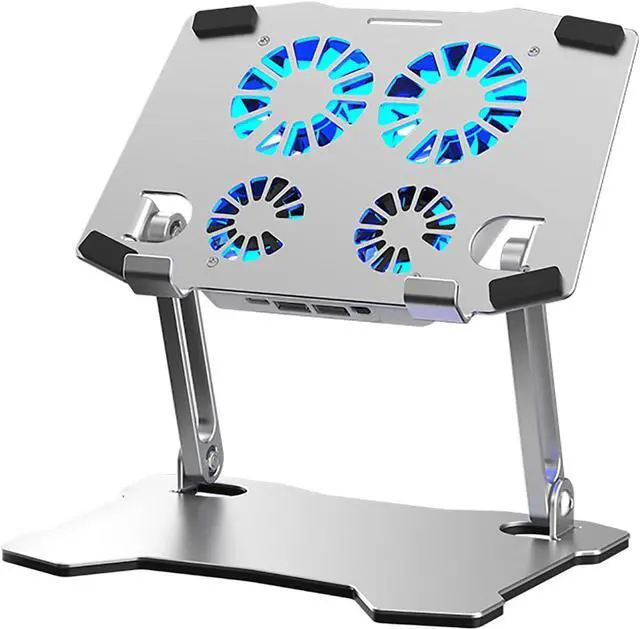 Main image of Eiyikof Adjustable Laptop Stand Riser with 4 Cooling Fans and USB Hub, Tablet Stand Compatible with IPAD,/IPAD PRO,E-Book, Laptop/Notebook Office Desk Stand, Aluminum Alloy Laptop Radiator-Sliver