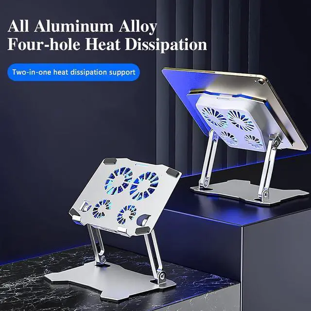 Alt view image 5 of 7 - Eiyikof Adjustable Laptop Stand Riser with 4 Cooling Fans and USB Hub, Tablet Stand Compatible with IPAD,/IPAD PRO,E-Book, Laptop/Notebook Office Desk Stand, Aluminum Alloy Laptop Radiator-Sliver