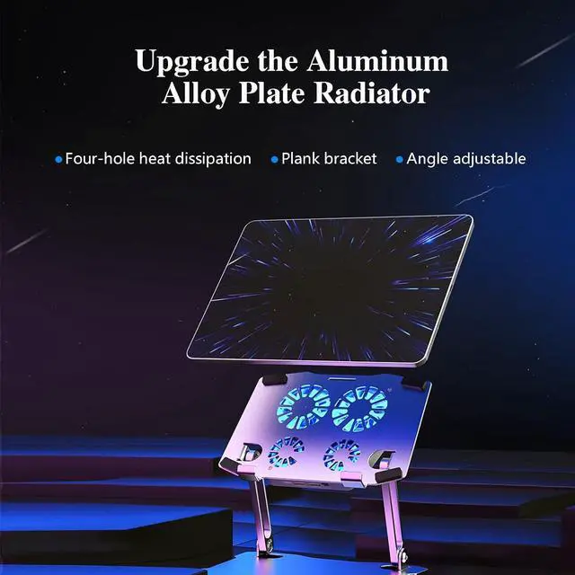 Alt view image 4 of 7 - Eiyikof Adjustable Laptop Stand Riser with 4 Cooling Fans and USB Hub, Tablet Stand Compatible with IPAD,/IPAD PRO,E-Book, Laptop/Notebook Office Desk Stand, Aluminum Alloy Laptop Radiator-Sliver