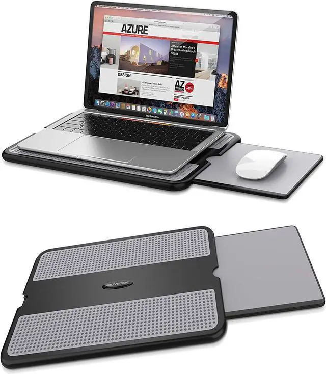 Main image of AboveTEK Portable Laptop Lap Desk w/Retractable Left/Right Mouse Pad Tray, Non-Slip Heat Shield Tablet Notebook Computer Stand Table w/Sturdy Stable Cooler Work Surface for Bed Sofa Couch or Travel