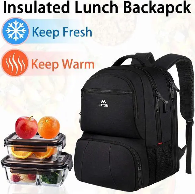 Alt view image 5 of 7 - MATEIN School Lunch Backpack, 17 Inch Laptop College School Bookbag with USB Charging Port, Water Resistant Insulated Cooler Lunch Backpack Lunch Box Student Bookbag for School Picnic Travel, Black