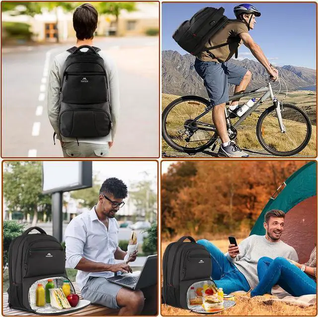 Alt view image 6 of 7 - MATEIN School Lunch Backpack, 17 Inch Laptop College School Bookbag with USB Charging Port, Water Resistant Insulated Cooler Lunch Backpack Lunch Box Student Bookbag for School Picnic Travel, Black