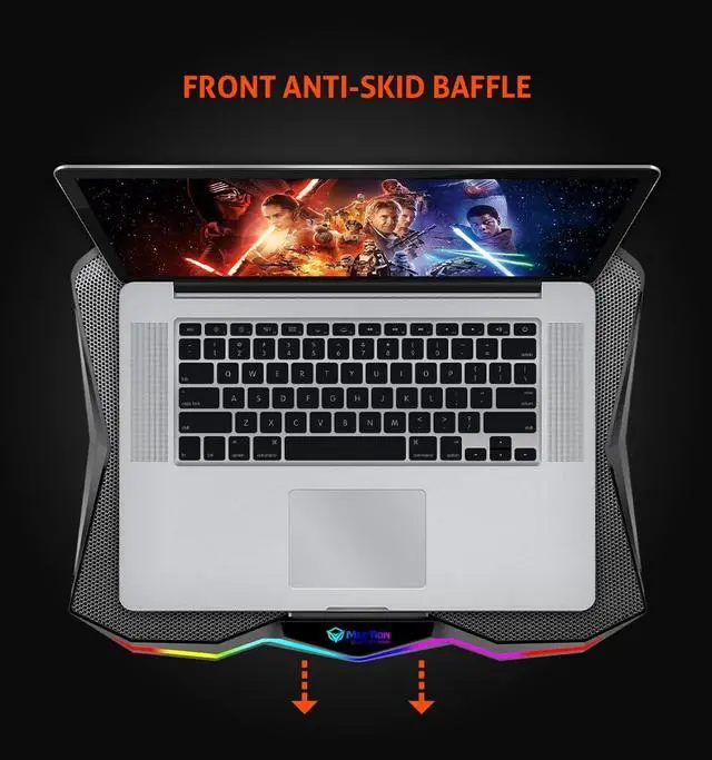 Alt view image 4 of 7 - MEETION Laptop Cooling Pad, RGB Laptop Fan Cooling Pad 15-17.3 Inch, Laptop Cooler Stand with 7 Height Adjustable, Cooling Pad for Laptop with Two USB Port + Light Switch