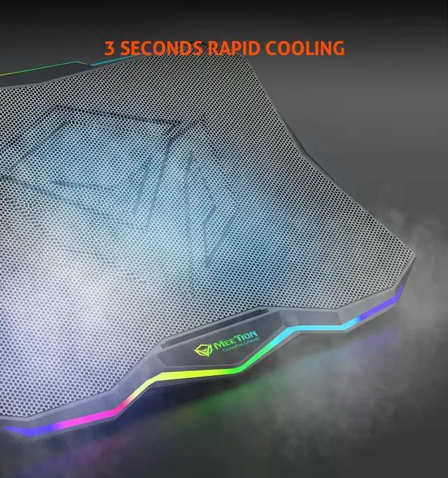 Alt view image 7 of 7 - MEETION Laptop Cooling Pad, RGB Laptop Fan Cooling Pad 15-17.3 Inch, Laptop Cooler Stand with 7 Height Adjustable, Cooling Pad for Laptop with Two USB Port + Light Switch