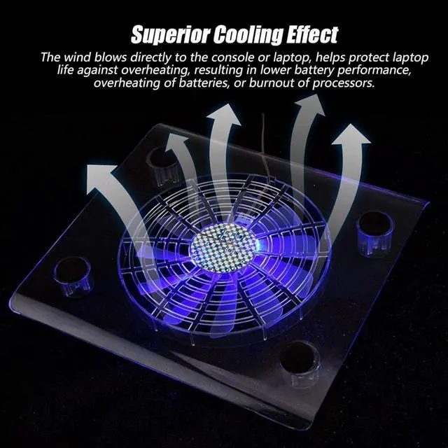 Alt view image 4 of 7 - Demeras Ultra Slim Notebook Fan Cooling Stand, Laptop Cooler Cooling Pad, Cooler Cooling Pad Fans Cooling Base Ultra Quiet USB Cooler Cooling Pad with RGB Lights for Notebook Laptop