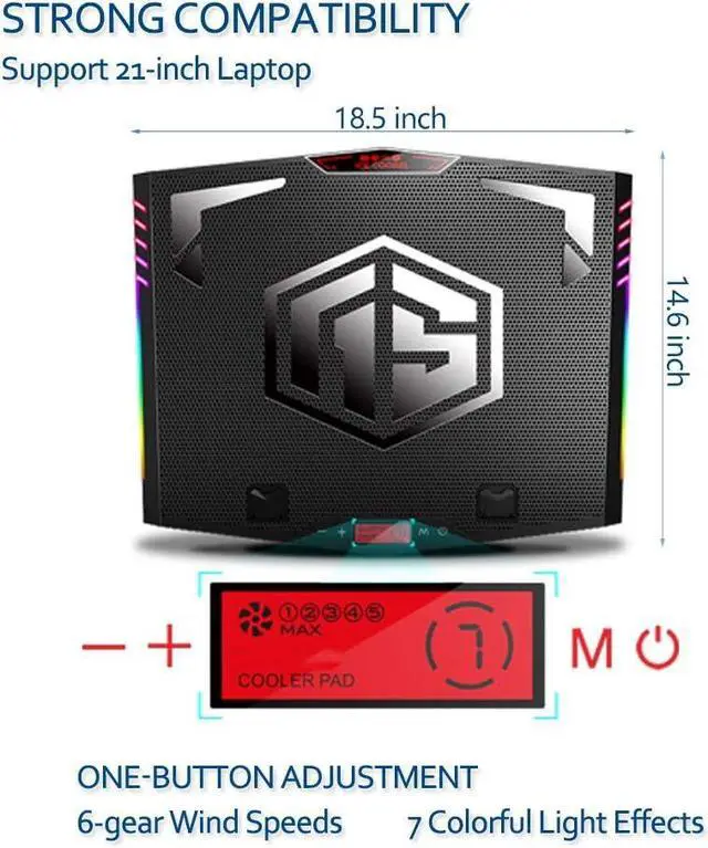 Alt view image 2 of 7 - MeFee RGB Laptop Cooling Pad for 15.6-21 Inch Professional Gaming Laptop Cooler with 6 Quiet Fans and Button Control, Pure Metal Panel Portable Cooler