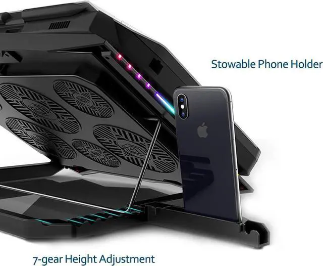 Alt view image 6 of 7 - MeFee RGB Laptop Cooling Pad for 15.6-21 Inch Professional Gaming Laptop Cooler with 6 Quiet Fans and Button Control, Pure Metal Panel Portable Cooler