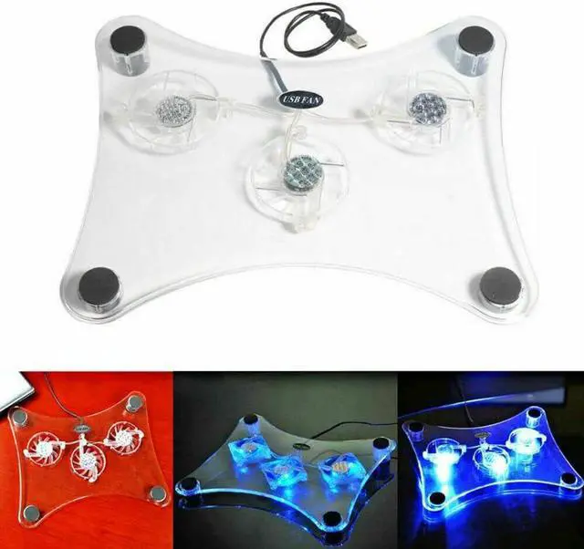 Alt view image 6 of 7 - THE PERFECT PART Gaming Laptop Notebook Cooling Pad | Portable Slim Quiet USB Powered Cooler Stand | 13 Inches Chill Mat with 3 Blue LED Fans - Lap Desk Use