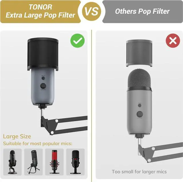 Alt view image 5 of 7 - TONOR Microphone Boom Arm, Adjustable Microfono Stand Mic Arm with Extra-large Pop Filter for HyperX Quadcast Blue Yeti Shure SM7B Rode Razer Seiren Mini SoloCast Elgato Wave, Recording Equipment T10