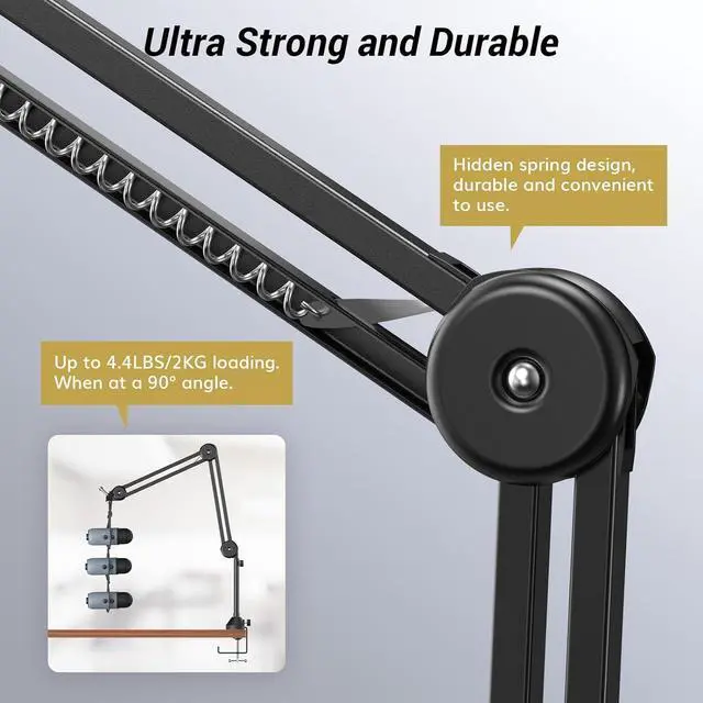 Alt view image 5 of 7 - TONOR Microphone Boom Arm with High Riser, Adjustable Microphone Stand Desk Mic Arm, Extra-large Pop Filter Compatible with Blue Yeti Quadcast Snowball Shure Rode Razer Seiren Elgato Wave T50