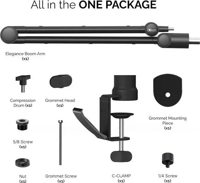 Alt view image 4 of 7 - IXTECH Microphone Boom Arm with Desk Mount, 360° Rotatable, Adjustable and Foldable Scissor Mounting for Podcast, Video Gaming, Radio and Studio Audio, Sturdy and Universal - Elegance Model
