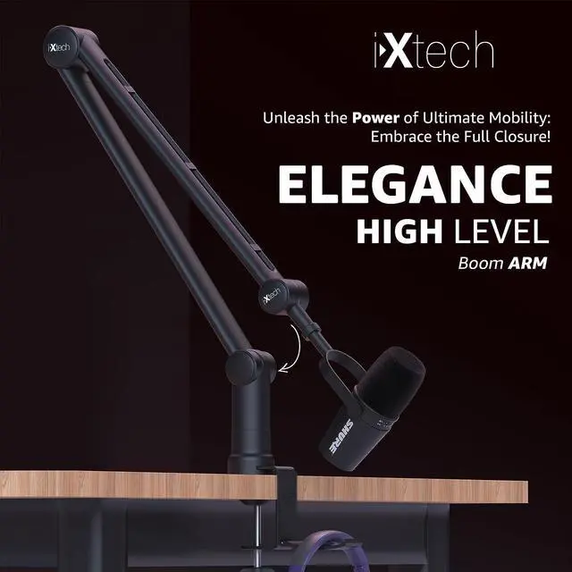 Alt view image 2 of 7 - IXTECH Microphone Boom Arm with Desk Mount, 360° Rotatable, Adjustable and Foldable Scissor Mounting for Podcast, Video Gaming, Radio and Studio Audio, Sturdy and Universal - Elegance Model