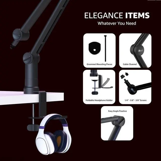 Alt view image 7 of 7 - IXTECH Microphone Boom Arm with Desk Mount, 360° Rotatable, Adjustable and Foldable Scissor Mounting for Podcast, Video Gaming, Radio and Studio Audio, Sturdy and Universal - Elegance Model